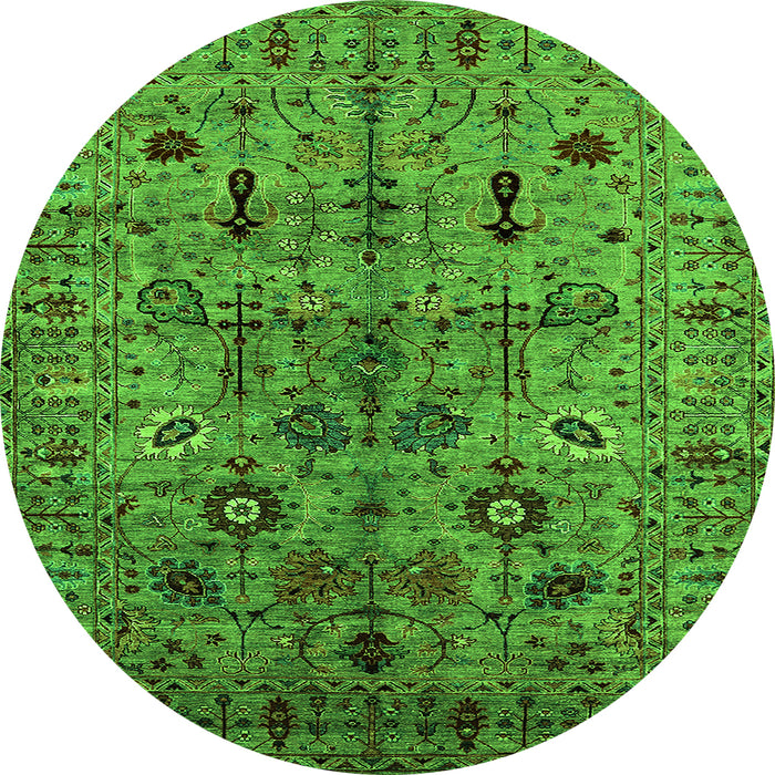 Round Machine Washable Oriental Green Industrial Area Rugs, wshurb2418grn