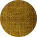 Round Oriental Yellow Traditional Rug, urb2419yw