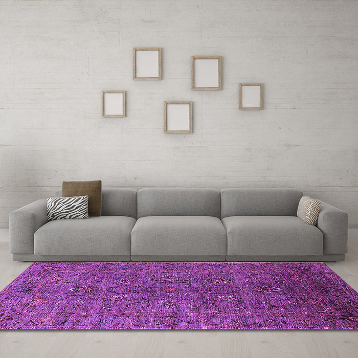 Machine Washable Oriental Purple Traditional Area Rugs in a Living Room, wshurb2419pur