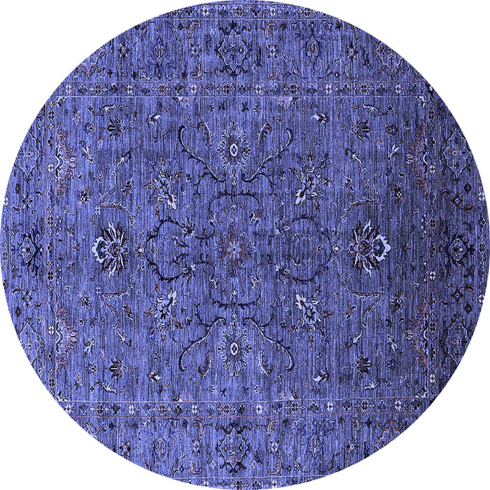 Round Machine Washable Oriental Blue Traditional Rug, wshurb2419blu