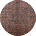 Round Mid-Century Modern Dark Almond Brown Oriental Rug, urb2419