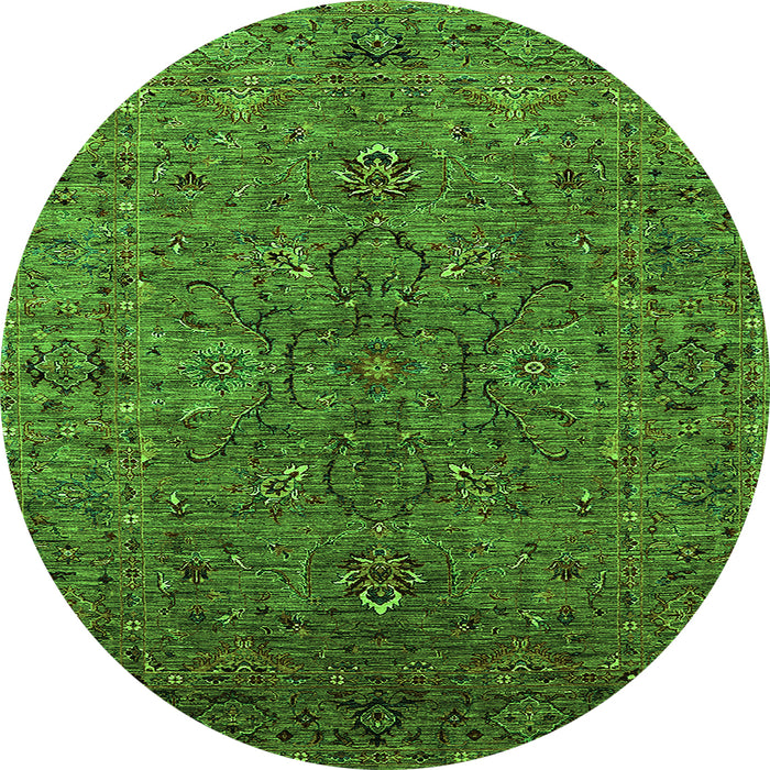 Round Machine Washable Oriental Green Traditional Area Rugs, wshurb2419grn
