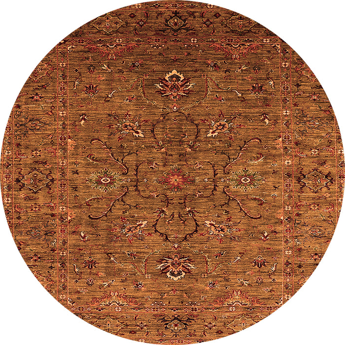 Round Machine Washable Oriental Orange Traditional Area Rugs, wshurb2419org