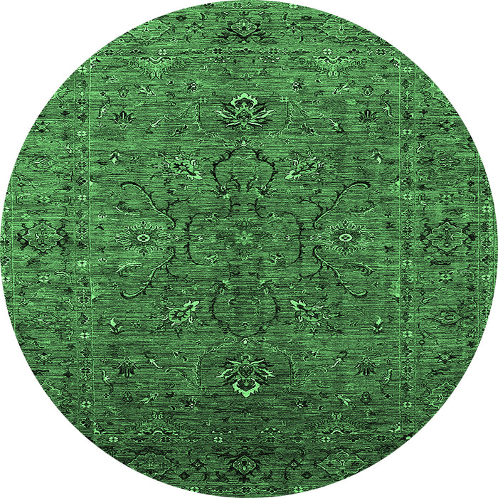 Round Machine Washable Oriental Emerald Green Traditional Area Rugs, wshurb2419emgrn
