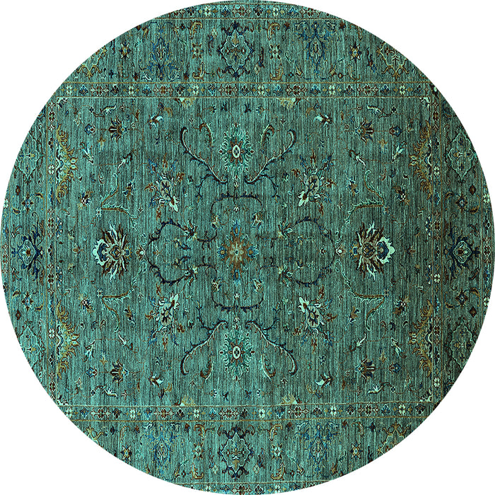 Round Machine Washable Oriental Turquoise Traditional Area Rugs, wshurb2419turq