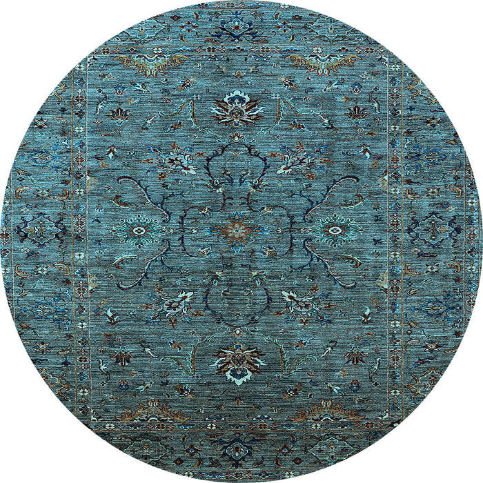 Round Machine Washable Oriental Light Blue Traditional Rug, wshurb2419lblu
