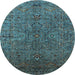 Round Machine Washable Oriental Light Blue Traditional Rug, wshurb2419lblu