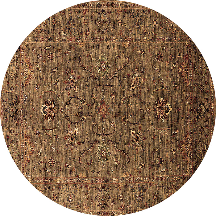 Round Machine Washable Oriental Brown Traditional Rug, wshurb2419brn
