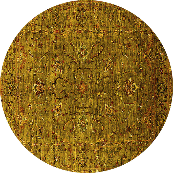 Round Machine Washable Oriental Yellow Traditional Rug, wshurb2419yw