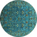 Round Machine Washable Oriental Turquoise Traditional Area Rugs, wshurb2420turq