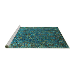 Sideview of Machine Washable Oriental Turquoise Traditional Area Rugs, wshurb2420turq