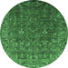 Round Machine Washable Oriental Emerald Green Traditional Area Rugs, wshurb2420emgrn