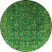 Round Machine Washable Oriental Green Traditional Area Rugs, wshurb2420grn