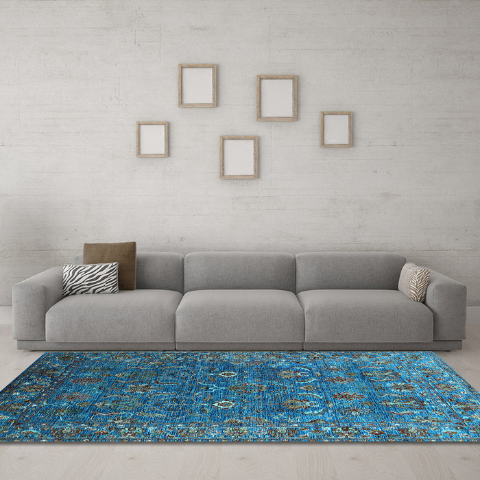 Machine Washable Oriental Light Blue Traditional Rug in a Living Room, wshurb2420lblu