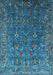 Machine Washable Oriental Light Blue Traditional Rug, wshurb2420lblu