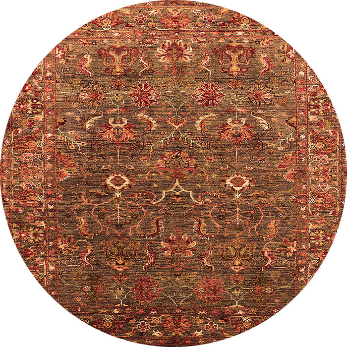 Round Machine Washable Oriental Orange Traditional Area Rugs, wshurb2420org