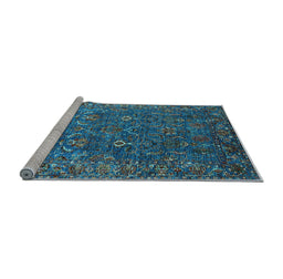 Sideview of Machine Washable Oriental Light Blue Traditional Rug, wshurb2420lblu