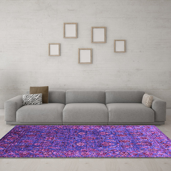 Machine Washable Oriental Purple Traditional Area Rugs in a Living Room, wshurb2420pur