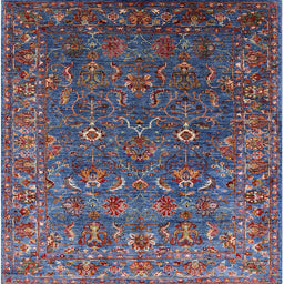 Square Mid-Century Modern Maroon Purple Oriental Rug, urb2420