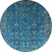 Round Machine Washable Oriental Light Blue Traditional Rug, wshurb2420lblu