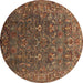 Round Machine Washable Oriental Brown Traditional Rug, wshurb2420brn