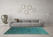Machine Washable Oriental Turquoise Traditional Area Rugs in a Living Room,, wshurb2420turq