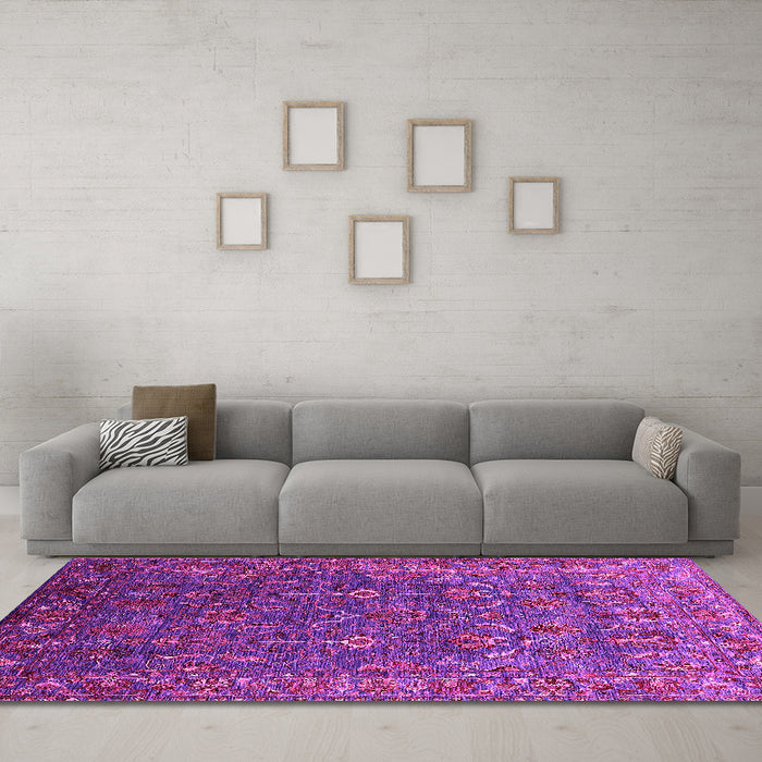 Machine Washable Oriental Pink Traditional Rug in a Living Room, wshurb2420pnk