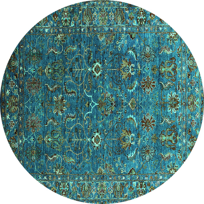 Round Oriental Turquoise Traditional Rug, urb2420turq
