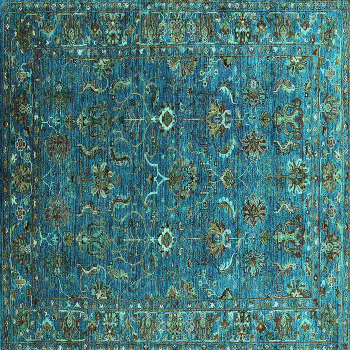 Square Machine Washable Oriental Turquoise Traditional Area Rugs, wshurb2420turq