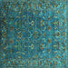 Square Machine Washable Oriental Turquoise Traditional Area Rugs, wshurb2420turq