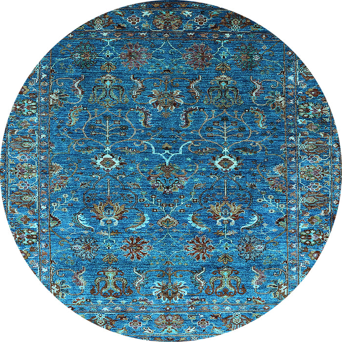 Round Oriental Light Blue Traditional Rug, urb2420lblu