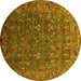 Round Machine Washable Oriental Yellow Traditional Rug, wshurb2420yw