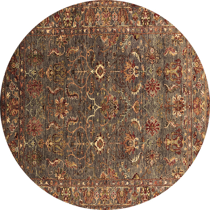 Round Oriental Brown Traditional Rug, urb2420brn