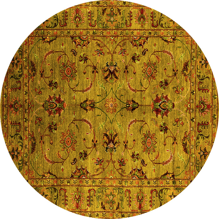 Round Machine Washable Oriental Yellow Industrial Rug, wshurb2421yw