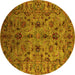 Round Machine Washable Oriental Yellow Industrial Rug, wshurb2421yw