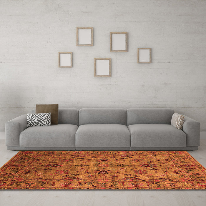Machine Washable Oriental Orange Industrial Area Rugs in a Living Room, wshurb2421org