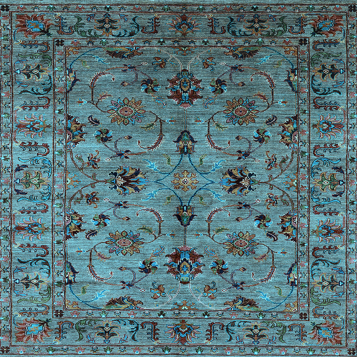 Square Machine Washable Oriental Light Blue Industrial Rug, wshurb2421lblu