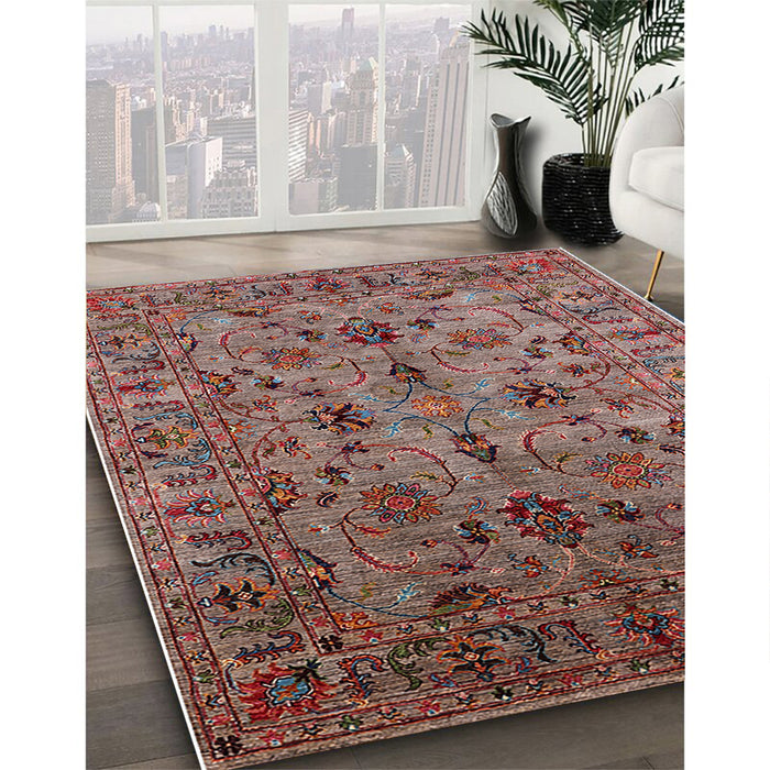 Mid-Century Modern Pink Oriental Rug in Family Room, urb2421