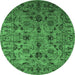 Round Machine Washable Oriental Emerald Green Industrial Area Rugs, wshurb2421emgrn