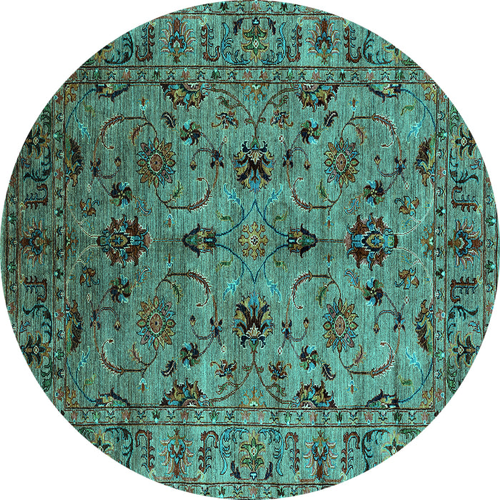 Round Machine Washable Oriental Turquoise Industrial Area Rugs, wshurb2421turq