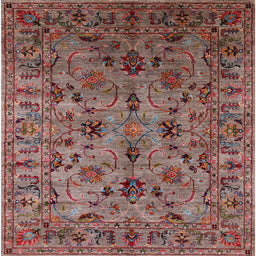 Square Mid-Century Modern Pink Oriental Rug, urb2421