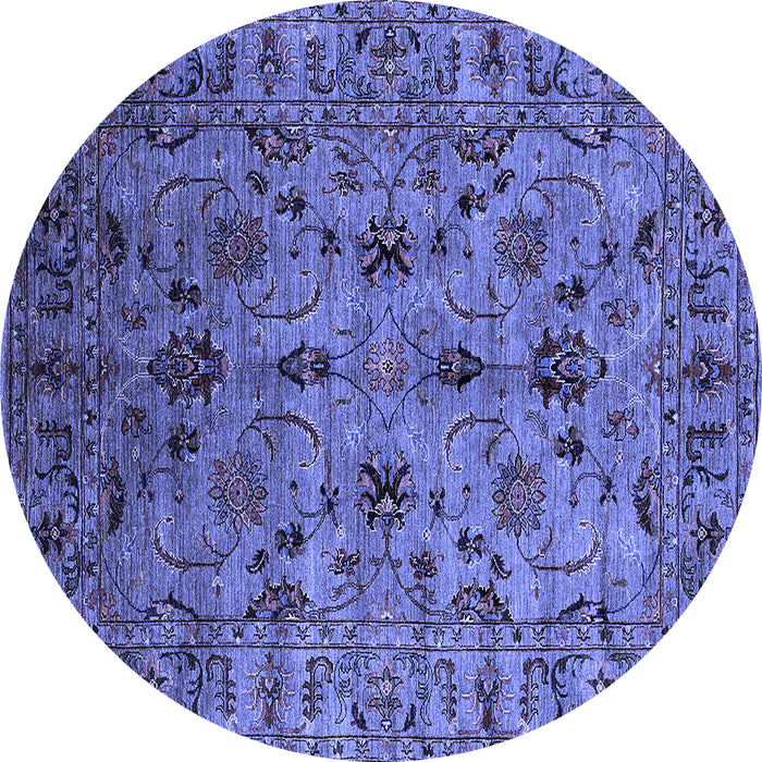 Round Machine Washable Oriental Blue Industrial Rug, wshurb2421blu