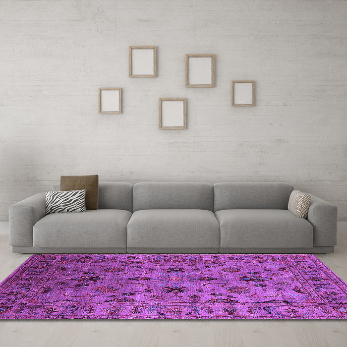 Machine Washable Oriental Purple Industrial Area Rugs in a Living Room, wshurb2421pur