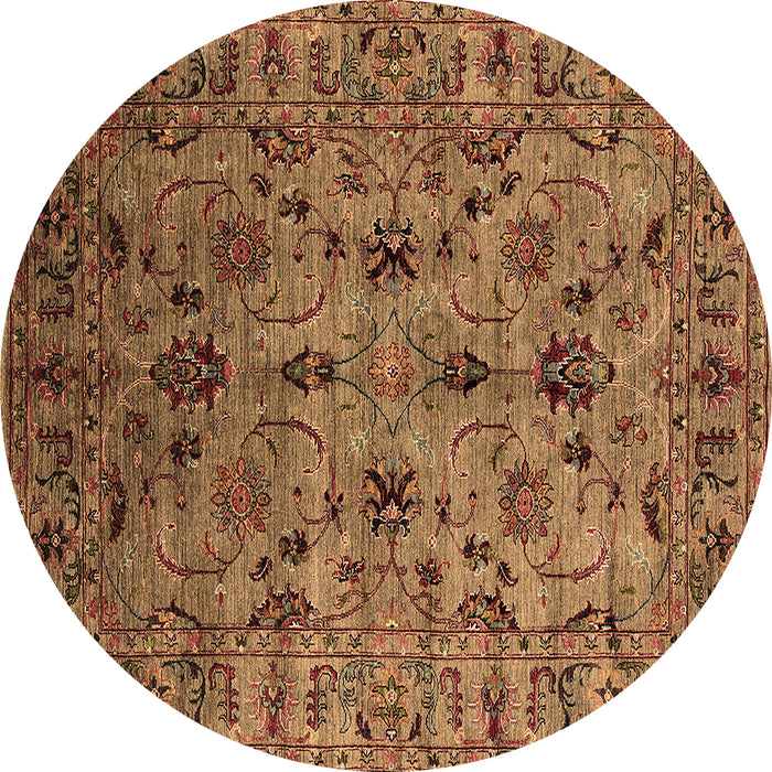Round Machine Washable Oriental Brown Industrial Rug, wshurb2421brn
