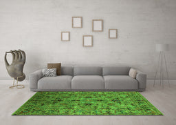 Machine Washable Oriental Green Industrial Area Rugs in a Living Room,, wshurb2421grn
