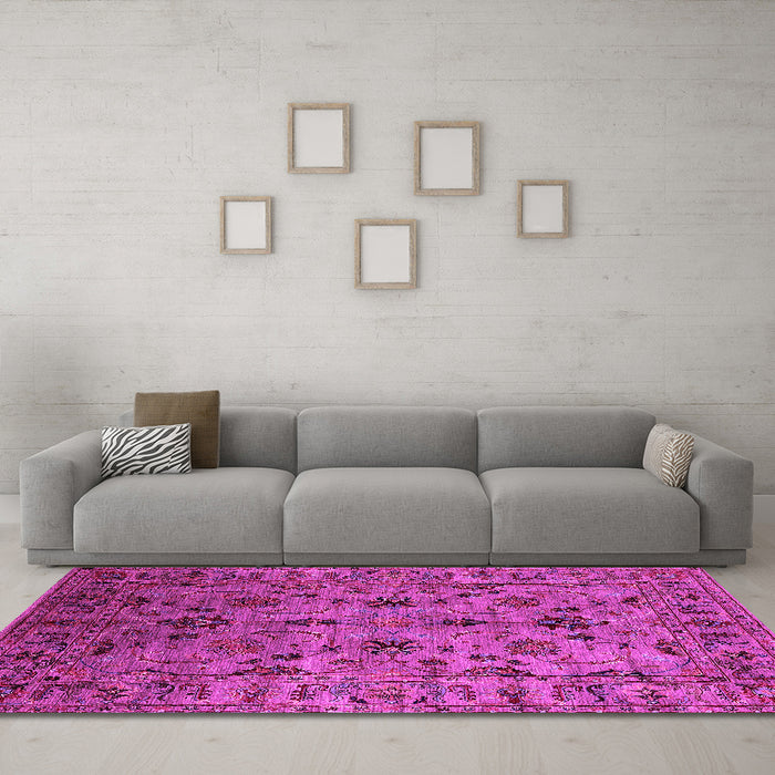 Machine Washable Oriental Pink Industrial Rug in a Living Room, wshurb2421pnk