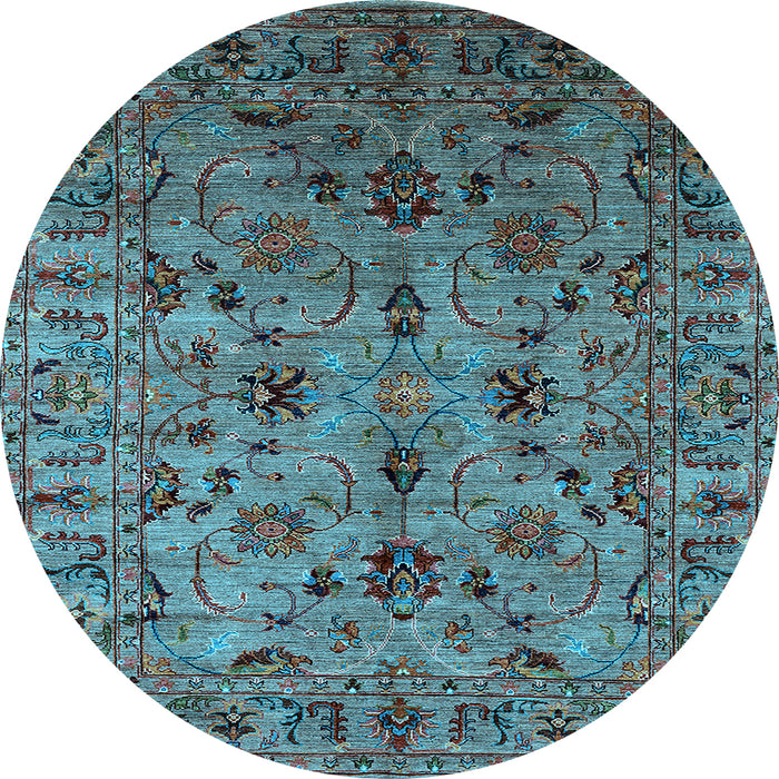 Round Machine Washable Oriental Light Blue Industrial Rug, wshurb2421lblu