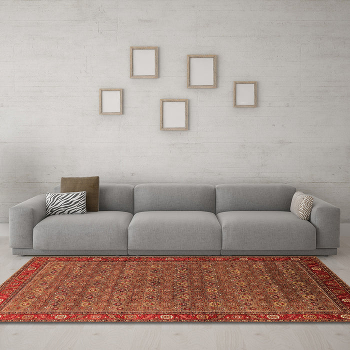 Machine Washable Oriental Orange Traditional Area Rugs in a Living Room, wshurb2422org