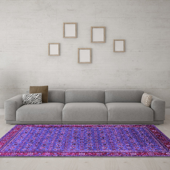 Machine Washable Oriental Purple Traditional Area Rugs in a Living Room, wshurb2422pur