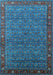 Machine Washable Oriental Light Blue Traditional Rug, wshurb2422lblu